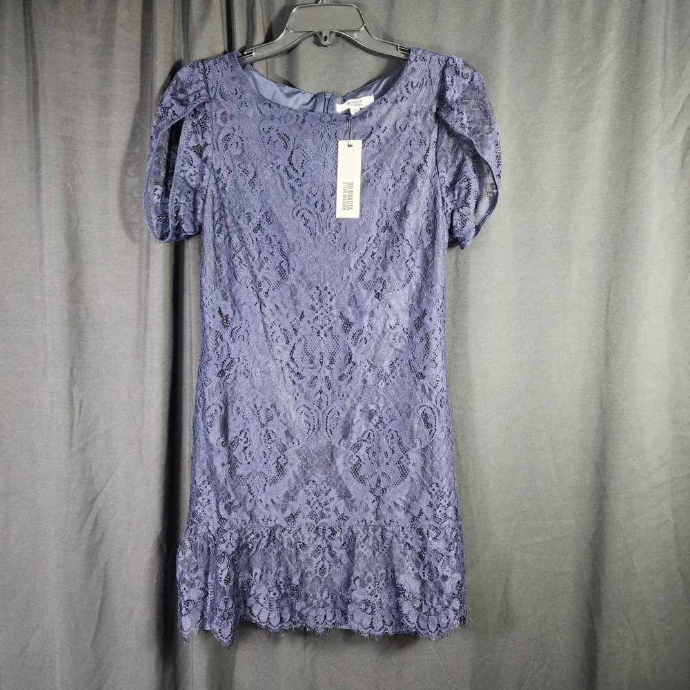 BB Dakota Steve Madden‎ Navy Blue Lace Ruffle Dress Size 6 romantic wedding